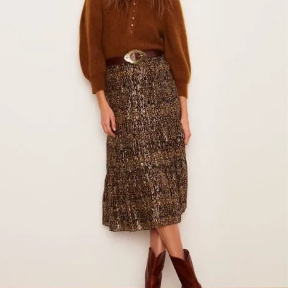 NWT Ba&sh Gellio metallic tiered midi skirt, size L (3 euro)